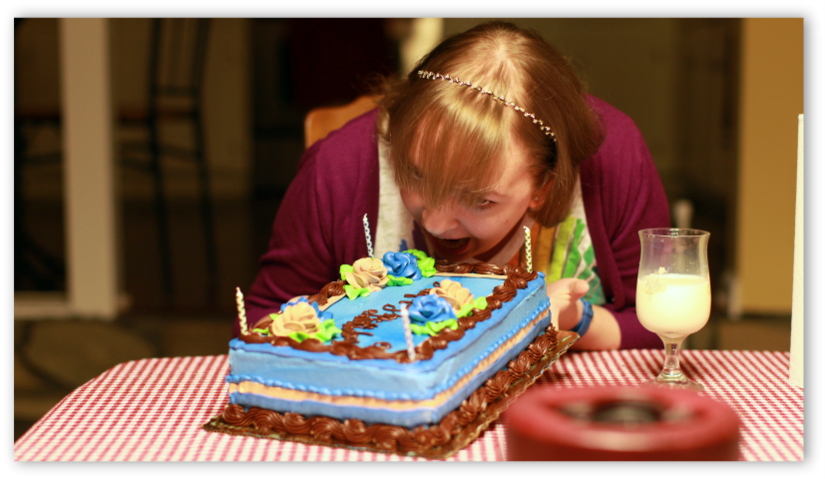 As usual, Lauren tries to eat the whole cake before we get started...