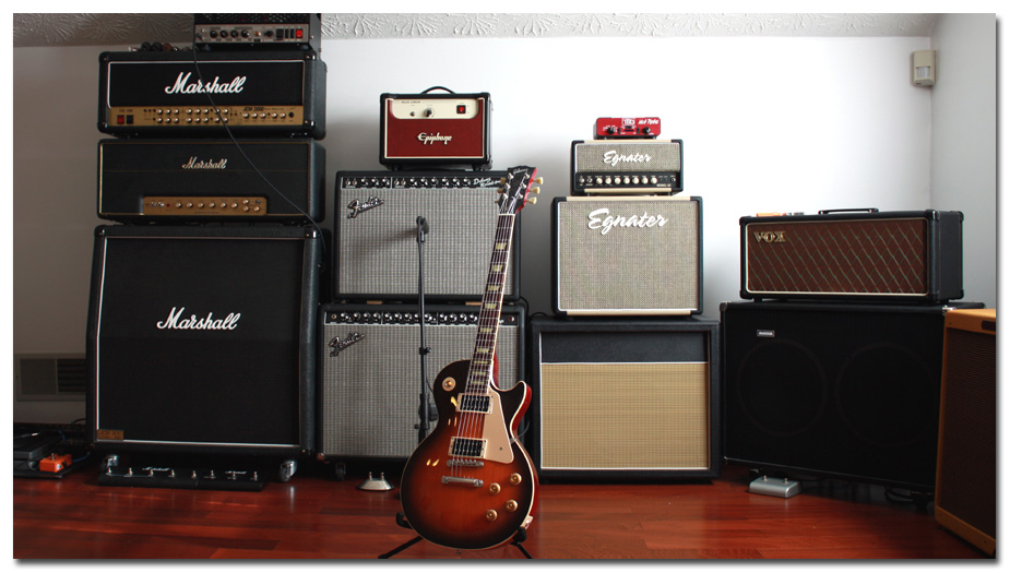 Studio 2009 - View #3 - Custom Gibson Les Paul in front of some of the tube amps